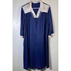 Womens Vintage Vanity‎ Fair Nightgown Robe Set Navy White M Nylon Antron